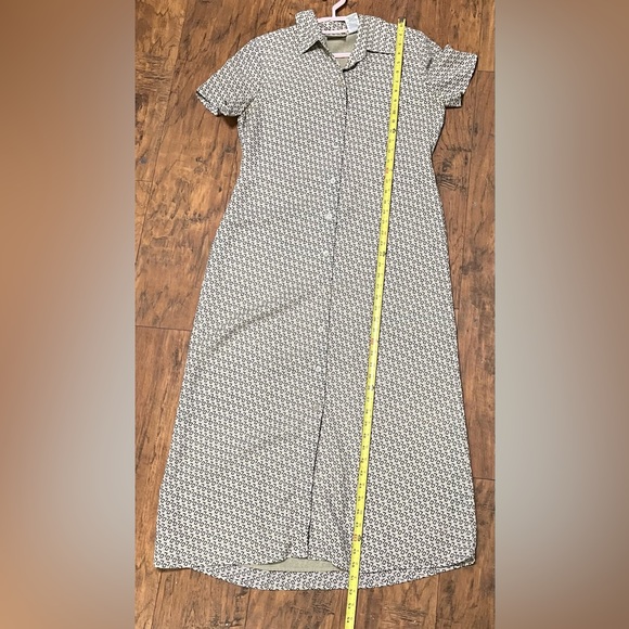 Button Up Maxi Dress Tie Back Cap Short Sleeve Lines Taupe Collar Kathie Lee 12 - Picture 4 of 11